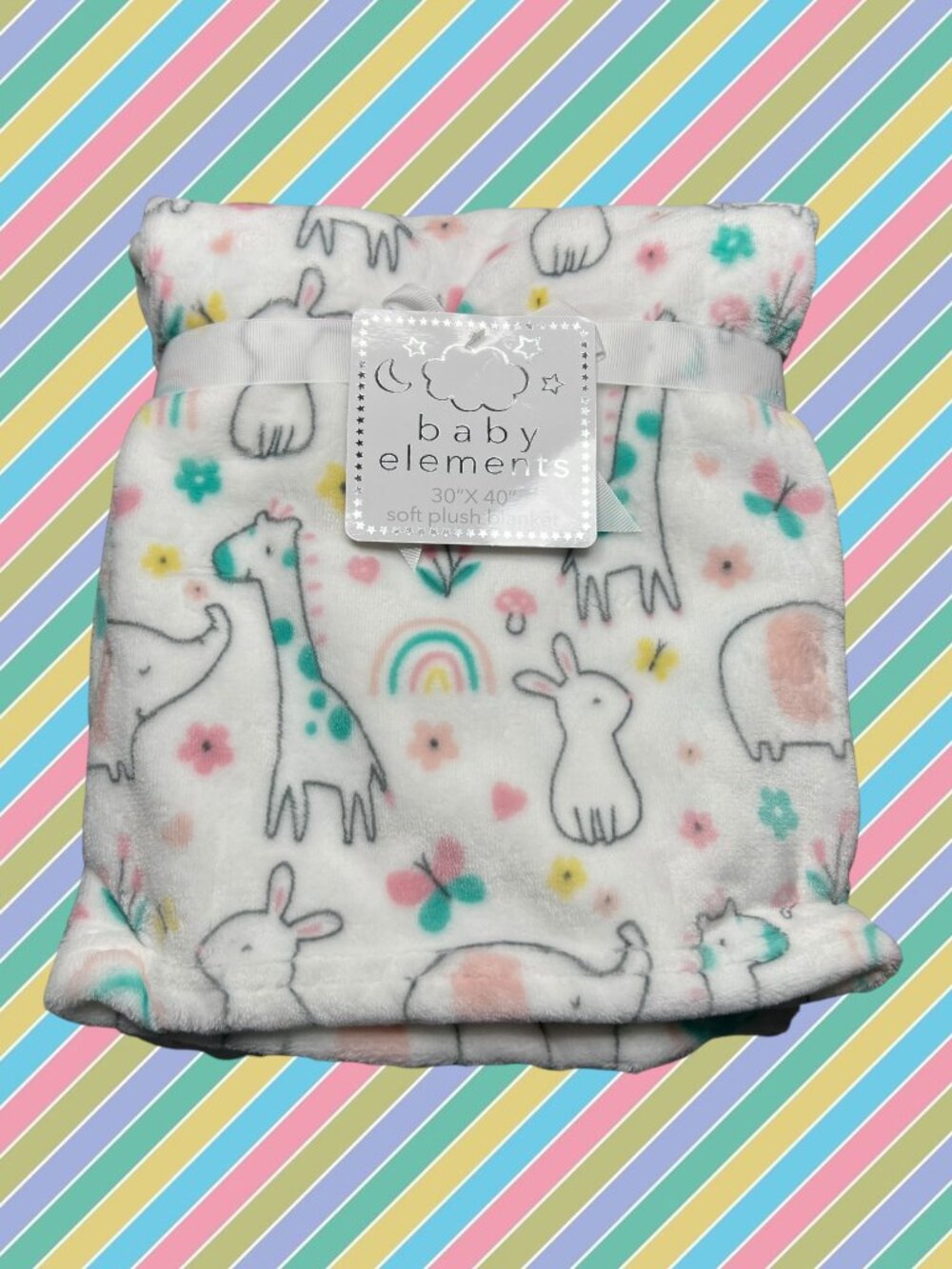 NWT Rainbow Floral Animal Print Hearts Butterfly Plush Baby Blanket Toddler Pink